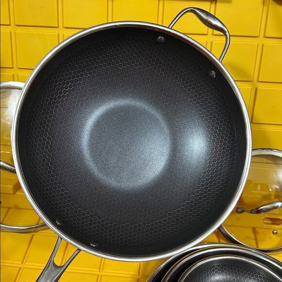 HEXCLAD 7-Piece Nonstick Stainless Steel Frying Pan Set 8 10 12- Lids Wok $600 - Picture 3 of 10